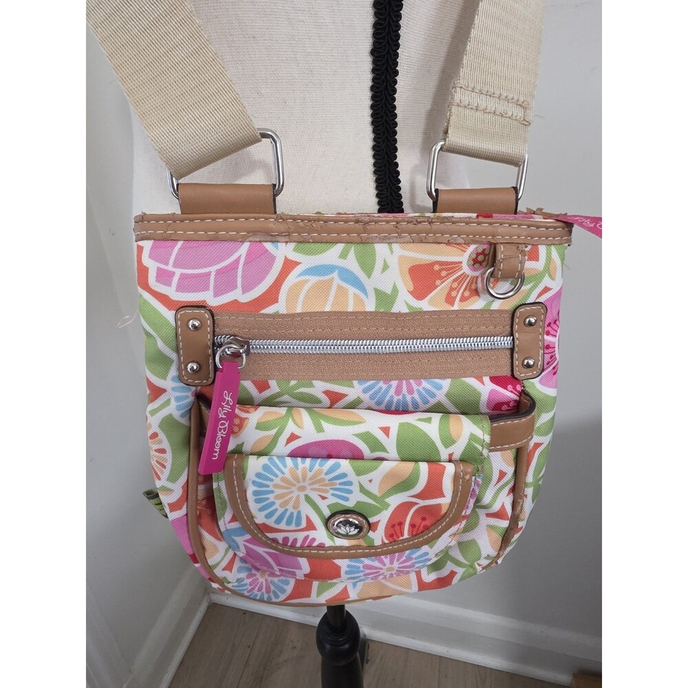 Rare Lily Bloom Crossbody Purse Bag Multicolor Floral Removable Pocket Adj Strap